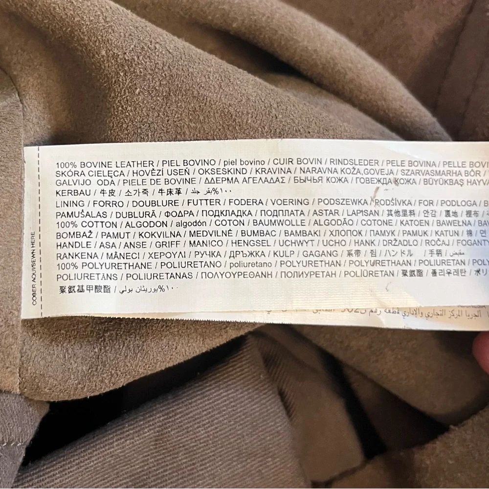 MANGO Suede Bucket Bag Crossbody Slouchy Shoulder Bag Purse Taupe Leather - Picture 11 of 11